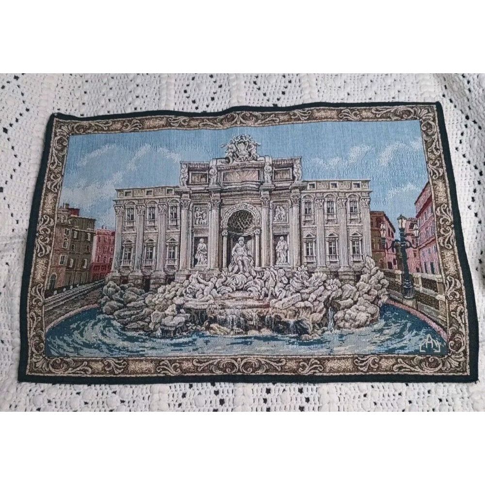 Fontana De Trevi Italian Tapestry Wall Art Hanging Made In Italy PAY 19" X 28"